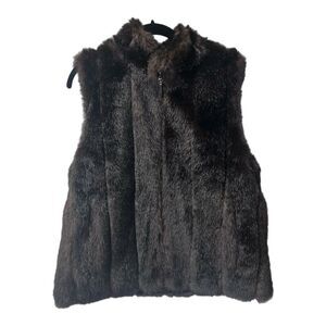 Faux Fur  Women's Brown Reversible High‎ Neck Full Zip Vest Large Pit To Pit 21"